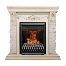 Электрокамин RealFlame Patricia WT белый дуб с золотой патиной c очагом 3D Oregan