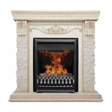 Электрокамин RealFlame Patricia WT белый дуб с золотой патиной c очагом 3D Oregan