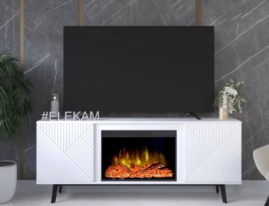 ELEKAM BRISTOL TV (грани 14 / ножки металл) телевизионная под очаг Pulsar 23A, корпус: белый, фасад: белый