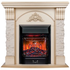 Электрокамин RealFlame Athena WT белый дуб с золотой патиной с очагом Majestic Lux Black RC