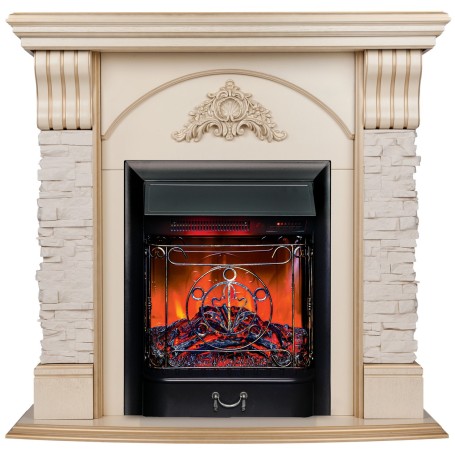 Электрокамин RealFlame Athena WT белый дуб с золотой патиной с очагом Majestic Lux Black RC