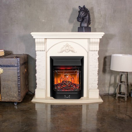 Электрокамин RealFlame Athena WT белый дуб с золотой патиной с очагом Majestic Lux Black RC