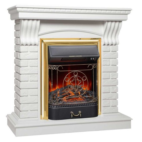 Электрокамин RealFlame Jazz WT белый с очагом Majestic Lux Brass