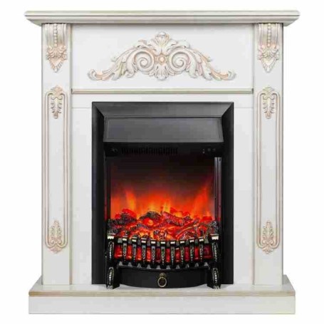 Электрокамин RealFlame Anita WT дуб белый с золотой патиной с очагом Fobos Lux Black