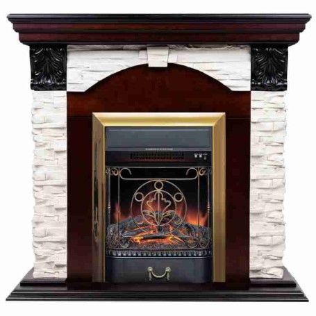 Электрокамин RealFlame Dublin Lux AO античный дуб с очагом Majestic Lux Brass