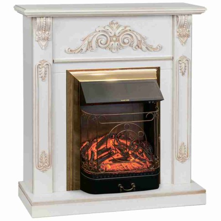 Электрокамин RealFlame Anita WT дуб белый с золотой патиной с очагом Majestic Lux Brass