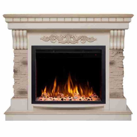 Электрокамин RealFlame Marseilles WT белый дуб с золотой патиной с очагом Saphir 25,5