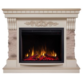 Электрокамин RealFlame Marseilles WT белый дуб с золотой патиной с очагом Saphir 25,5