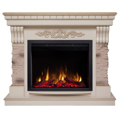 Электрокамин RealFlame Marseilles WT белый дуб с золотой патиной с очагом Saphir 25,5