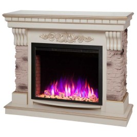 Электрокамин RealFlame Marseilles WT белый дуб с золотой патиной с очагом Saphir 25,5