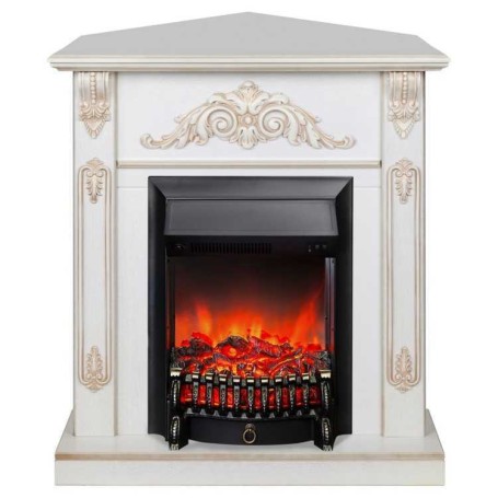 Электрокамин RealFlame Anita Corner WT дуб белый с золотой патиной с очагом Fobos Lux Black