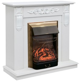 Электрокамин RealFlame Dominica DN белый матовый с очагом Majestic Lux Brass