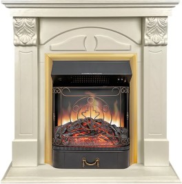 Каминокомплект Dublin (деревянный) RUSTIC (Разборный) - Слоновая кость с очагом Majestic FX Brass