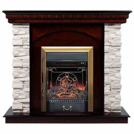 Электрокамин RealFlame Elford AO античный дуб с очагом Majestic Lux Brass