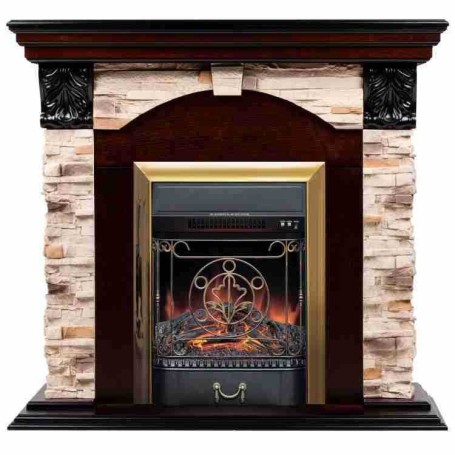 Электрокамин RealFlame Dublin Rock AO античный дуб с очагом Majestic Lux Brass