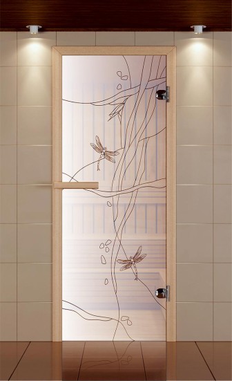 Дверь для сауны Aldo - бронза, рисунок - Стрекоза день 70x210