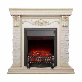 Электрокамин RealFlame Patricia WT белый дуб с золотой патиной с очагом Fobos Lux BL S