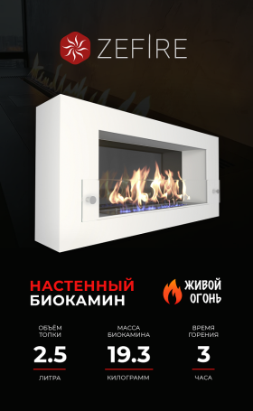 Биокамин Orion 900 белый со стемалитом и стеклом (ZeFire)