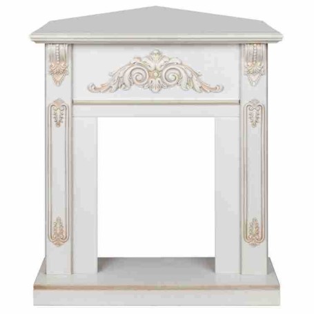 Портал каминный из МДФ угловой RealFlame Anita WT Corner дуб белый с золотой патиной под очаги (Majestic, Fobos, Eugene, 3D Olympic)
