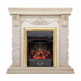 Электрокамин RealFlame Patricia WT белый дуб с золотой патиной с очагом Majestic Lux Brass