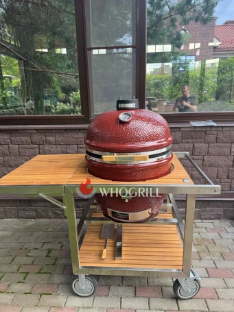 Керамический гриль Monolith Le Chef RED PRO 2.0 со столом из тика Buggy