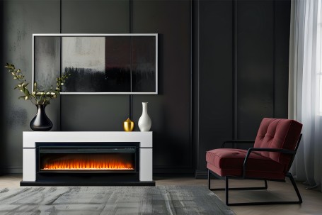 Каминокомплект Lindos 60 - Белый с черным с очагом Vision 60 LED