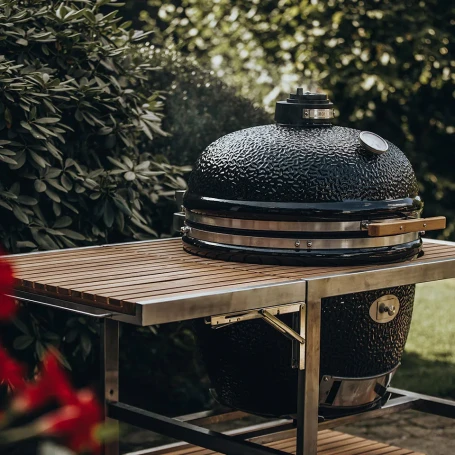 Керамический гриль Monolith Le Chef Black PRO 2.0 со столом из тика Buggy