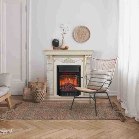 Электрокамин RealFlame Patricia WT белый дуб с золотой патиной с очагом Majestic Lux Black RC