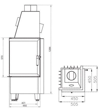 Облицовка 11/117, Bianco Beige, левая + топка 500/57 K ECOPlus, чёрная рамка, стекло гнутое (Hark)