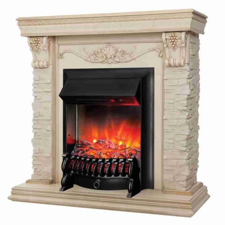 Электрокамин RealFlame Patricia WT белый дуб с золотой патиной с очагом Fobos Lux Black RC