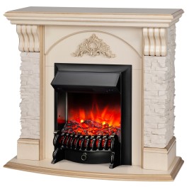Электрокамин RealFlame Athena WT белый дуб с золотой патиной с очагом Fobos Lux Black