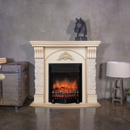 Электрокамин RealFlame Athena WT белый дуб с золотой патиной с очагом Fobos Lux Black