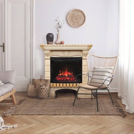 Электрокамин RealFlame Bolero WT белый дуб с золотой патиной с очагом Evrika 25,5 LED