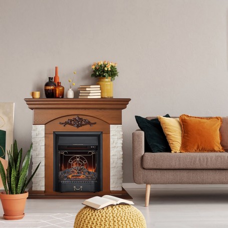 Электрокамин RealFlame Neapolis NT орех с очагом Majestic Lux Black