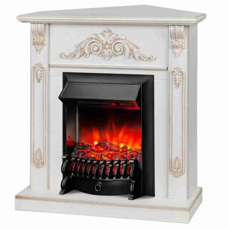 Электрокамин RealFlame Anita Corner WT дуб белый с золотой патиной с очагом Fobos Lux Black RC