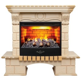 Электрокамин RealFlame Bolero WT белый дуб с золотой патиной с очагом 3D Firestar 25,5