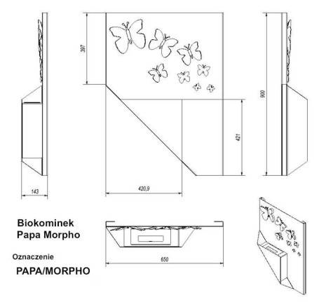 Настенный биокамин Kratki PAPA MORPHO