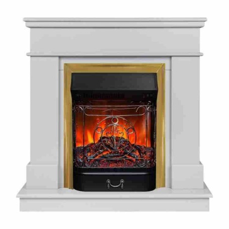Электрокамин RealFlame Selena STD GR платиновый с очагом Majestic Lux Brass