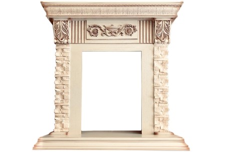 Каминокомплект Luxemburg (каменный) - Сланец/Cлоновая кость с патиной с очагом Majestic FX Black