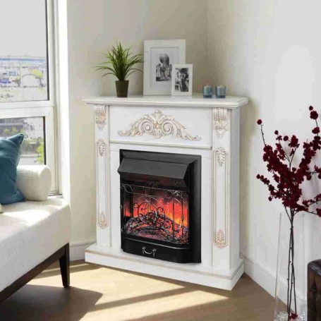 Электрокамин RealFlame Anita Corner WT дуб белый с золотой патиной с очагом Majestic Lux Black