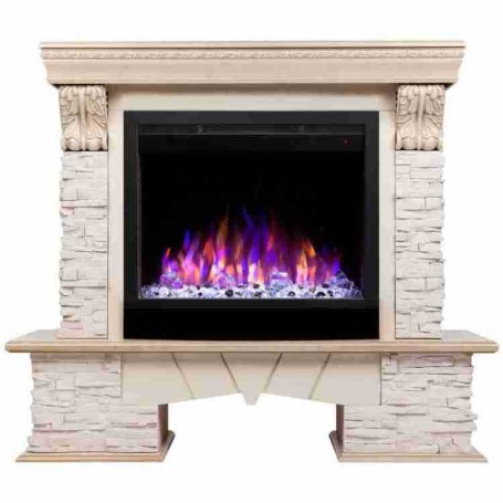 Электрокамин RealFlame Rockland Lux WT белый дуб с золотой патиной с очагом Saphir 25,5
