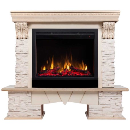 Электрокамин RealFlame Rockland Lux WT белый дуб с золотой патиной с очагом Saphir 25,5