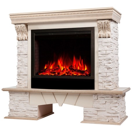 Электрокамин RealFlame Rockland Lux WT белый дуб с золотой патиной с очагом Saphir 25,5