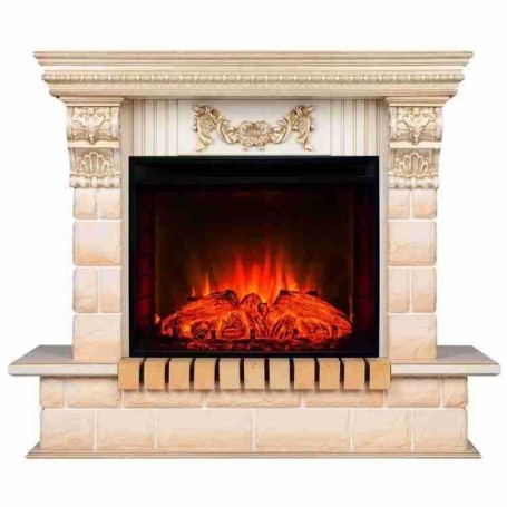 Электрокамин RealFlame Gracia 24/25,5 WT белый дуб с золотой патиной с очагом Evrika 25,5 LED
