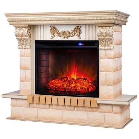 Электрокамин RealFlame Gracia 24/25,5 WT белый дуб с золотой патиной с очагом Evrika 25,5 LED