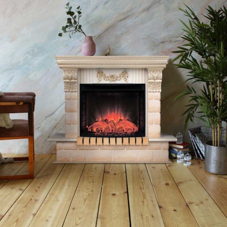 Электрокамин RealFlame Gracia 24/25,5 WT белый дуб с золотой патиной с очагом Evrika 25,5 LED