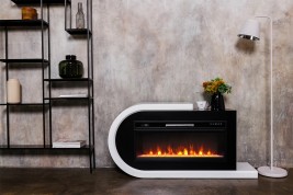 Каминокомплект Basel 60 R - Белый с черным с очагом Vision 60 LOG LED