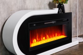 Каминокомплект Basel 60 R - Белый с черным с очагом Vision 60 LOG LED