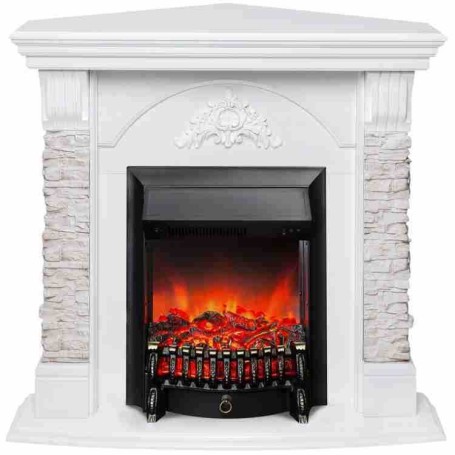 Электрокамин RealFlame Athena Corner GR белый с очагом Fobos Lux Black