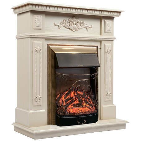 Электрокамин RealFlame Lilian WT жемчуг с очагом Majestic Lux Brass